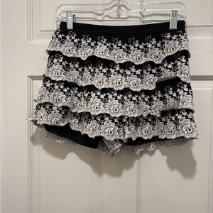 Black and White Lace Ruffle Shorts